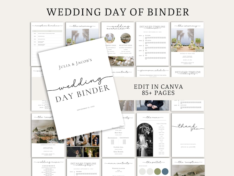 The Ultimate Wedding Day Binder Template, Edit in Canva, Wedding Itinerary, Instant Download, Digital Template, Printable, Wedding Planner image 1