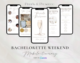Bachelorette Itinerary Template For Mobile, Weekend Itinerary, Digital Invitation, Bachelorette Weekend, Itinerary Planner Template, Canva