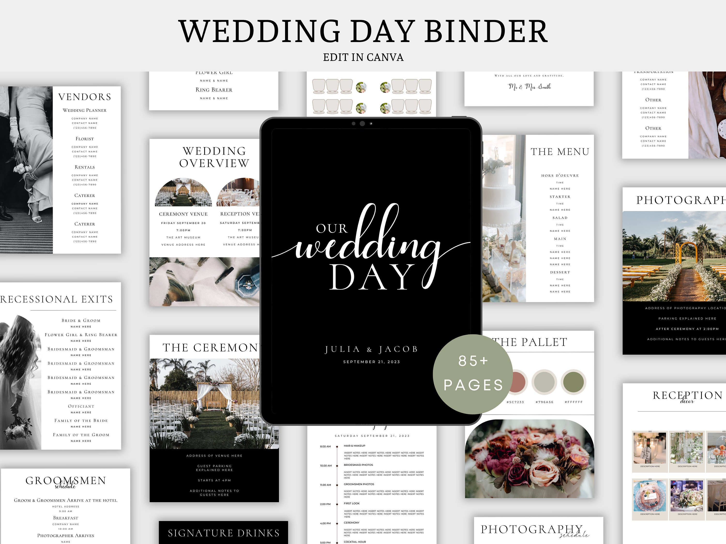 The Ultimate Wedding Day Binder Template, Edit in Canva, Wedding