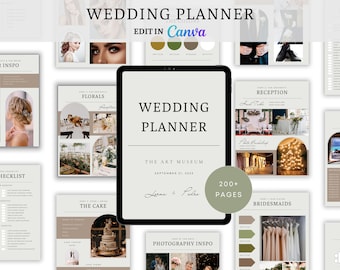 200 Pages Minimalist Wedding Planner Digital Template Printable Download Editable with Canva Ultimate Wedding Guide Tiktok Instagram Trends