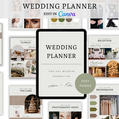 200 Pages Minimalist Wedding Planner Digital Template Printable Download Editable with Canva Ultimate Wedding Guide Tiktok Instagram Trends