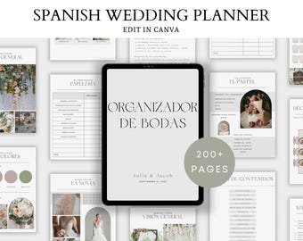 SPANISH Wedding Planner Digital Template, Edit in Canva, Ultimate Wedding Guide, Decor Planner, Wedding Checklists, Timelines