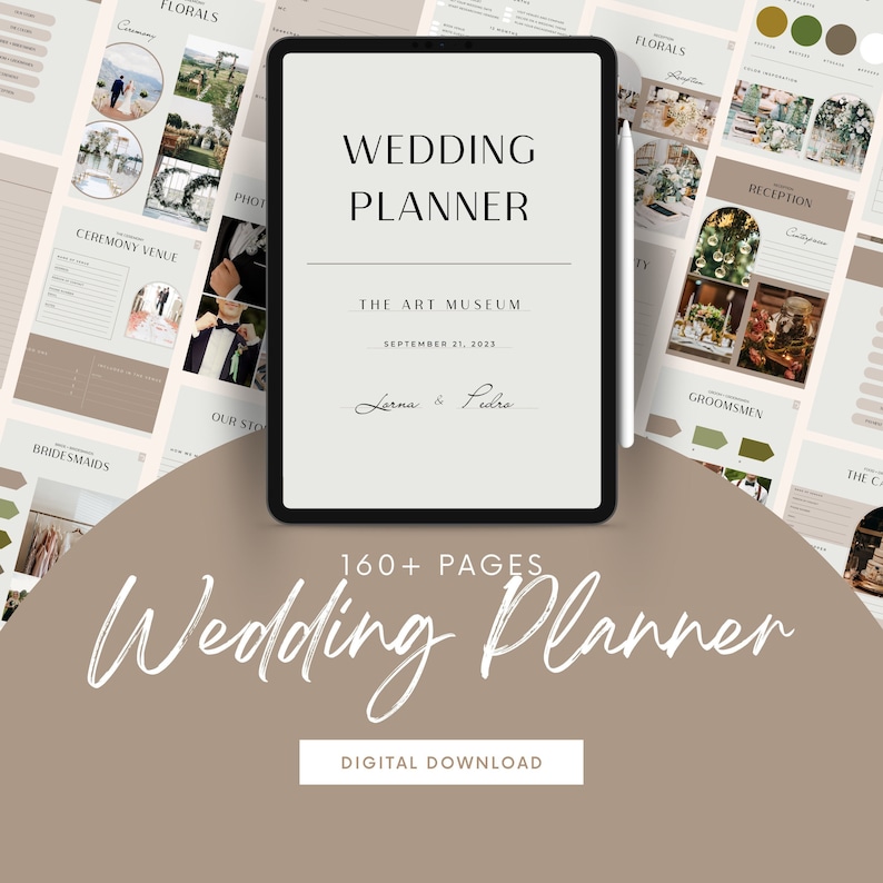 GOODNOTES 160 Pages Wedding Planner Template Digital Download, PDF format, Minimalist Wedding Planner, Budget, Vision Boards, Hyperlinked image 1