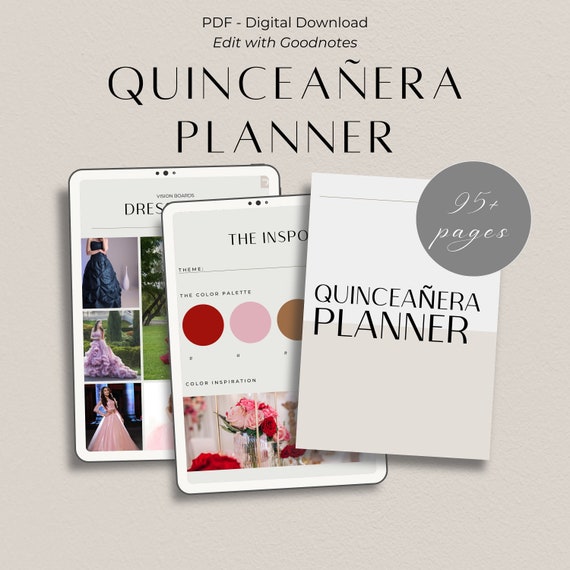 Quinceañera Digital Planner, Quince Planner, Checklist, 15th Birthday Planner, Goodnotes, PDF, Printable, Instant Download, 95+ PAGES