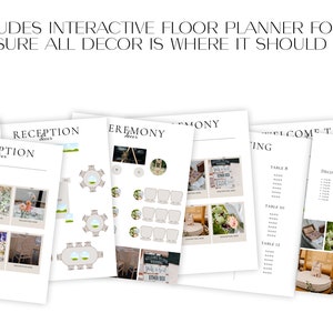 May include: A printable wedding planning checklist with sections for the ceremony, reception, and welcome table. The checklist includes a seating chart, decor list, and a list of items needed for each section.