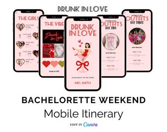 Bachelorette Weekend Itinerary Template: Drunk in Love Theme (Canva Digital Download)