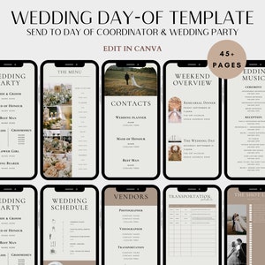 Wedding Day Binder Template for Phone, Wedding Weekend Itinerary, Canva, Wedding Guide, Editable Template Wedding Planner Digital Download