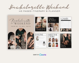 Bachelorette Itinerary Template For Mobile, Weekend Itinerary, Digital Invitation, Bachelorette Weekend, Itinerary Planner Template, Canva