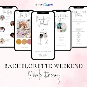 Bachelorette Itinerary Template For Mobile, Weekend Itinerary, Digital Invitation, Bachelorette Weekend, Itinerary Planner Template, Canva