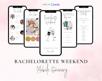 Bachelorette Itinerary Template For Mobile, Weekend Itinerary, Digital Invitation, Bachelorette Weekend, Itinerary Planner Template, Canva