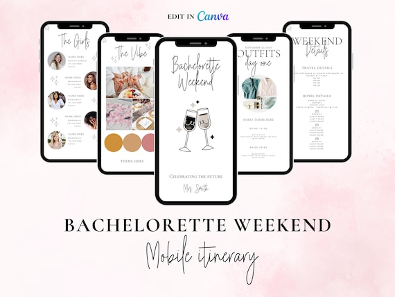 Bachelorette Itinerary Template For Mobile, Weekend Itinerary, Digital Invitation, Bachelorette Weekend, Itinerary Planner Template, Canva