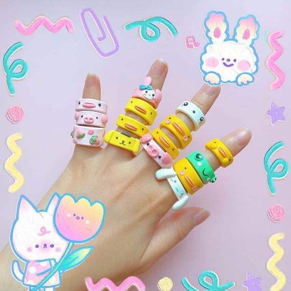 GIRL CUTE Rings chunky Polymer Clay Animal Ring minimalist Rings Light Weight nickel Free Etsy UK