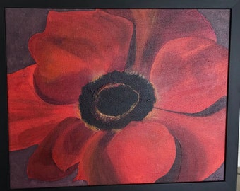 Framed Original Acrylic Red Flower Painting