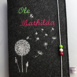 Personalized U-booklet cover for siblings / twins made of felt,, dandelion,, image 1