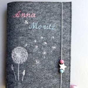 Personalized U-booklet cover for siblings / twins made of felt,, dandelion,, image 4