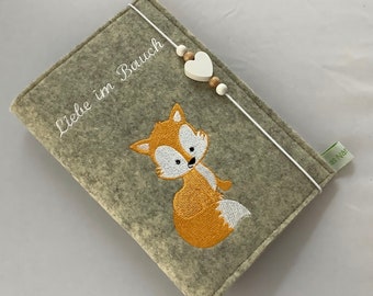Embroidered felt mother's passport cover with inner compartment fox