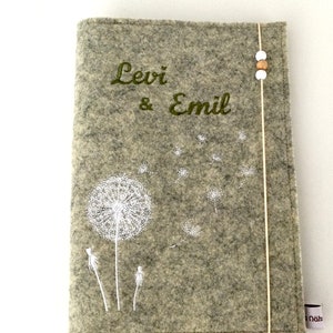 Personalized U-booklet cover for siblings / twins made of felt,, dandelion,, image 10