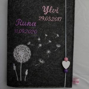 Personalized U-booklet cover for siblings / twins made of felt,, dandelion,, image 5