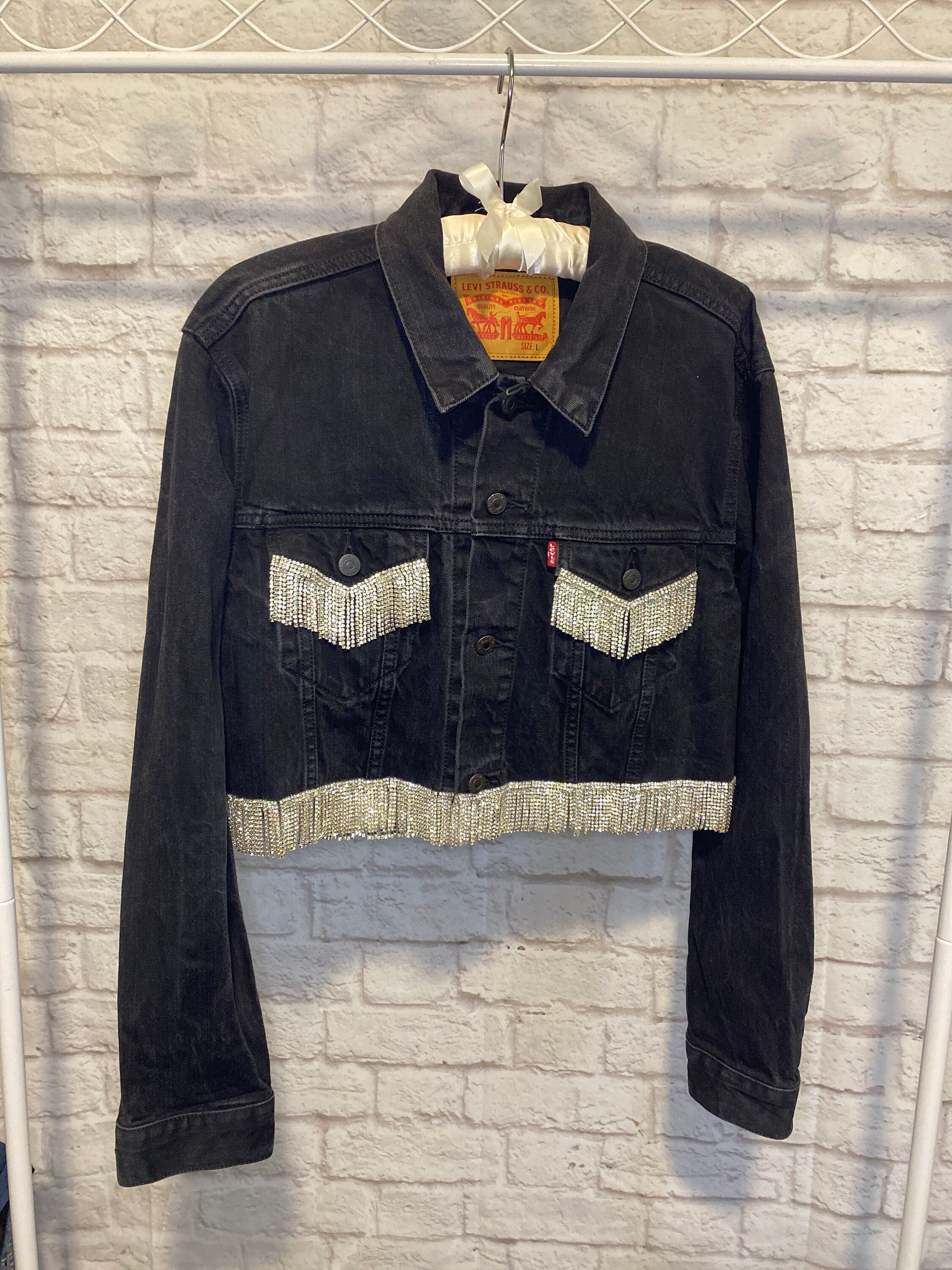 Western Jewel Fringe Black Denim Jean 
