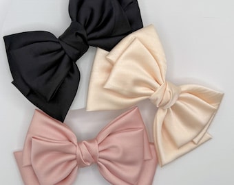 Large Satin Hair Bow: Elegant Barrette Clip