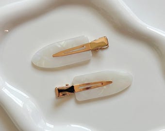 White Creaseless Hair Clips: Cellulose Acetate, Skincare & Makeup - Set of 2 Clips