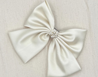 Bridal Satin Hair Bow Barrette Clip