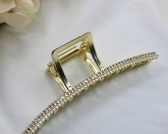 Pearl Rhinestone Hair Claw Clip: Bridal Wedding Hair Accessory