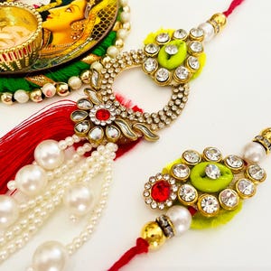 Kundan Rakhi For Bhaiya and Bhabhi, Rakhi for Brother, Indian Thread Bracelet, Rakhi Combo Set, Couple Rakhi / lumba rakhi
