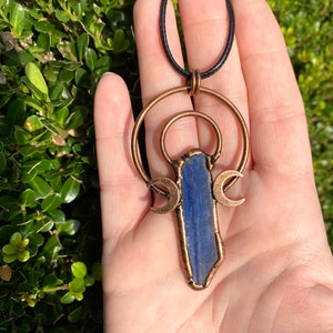 Kyanite Pendant with Copper Triple Moon Hand Made Necklace Free Gift Wrap Witchy Jewelry Electroformed Statement Necklace
