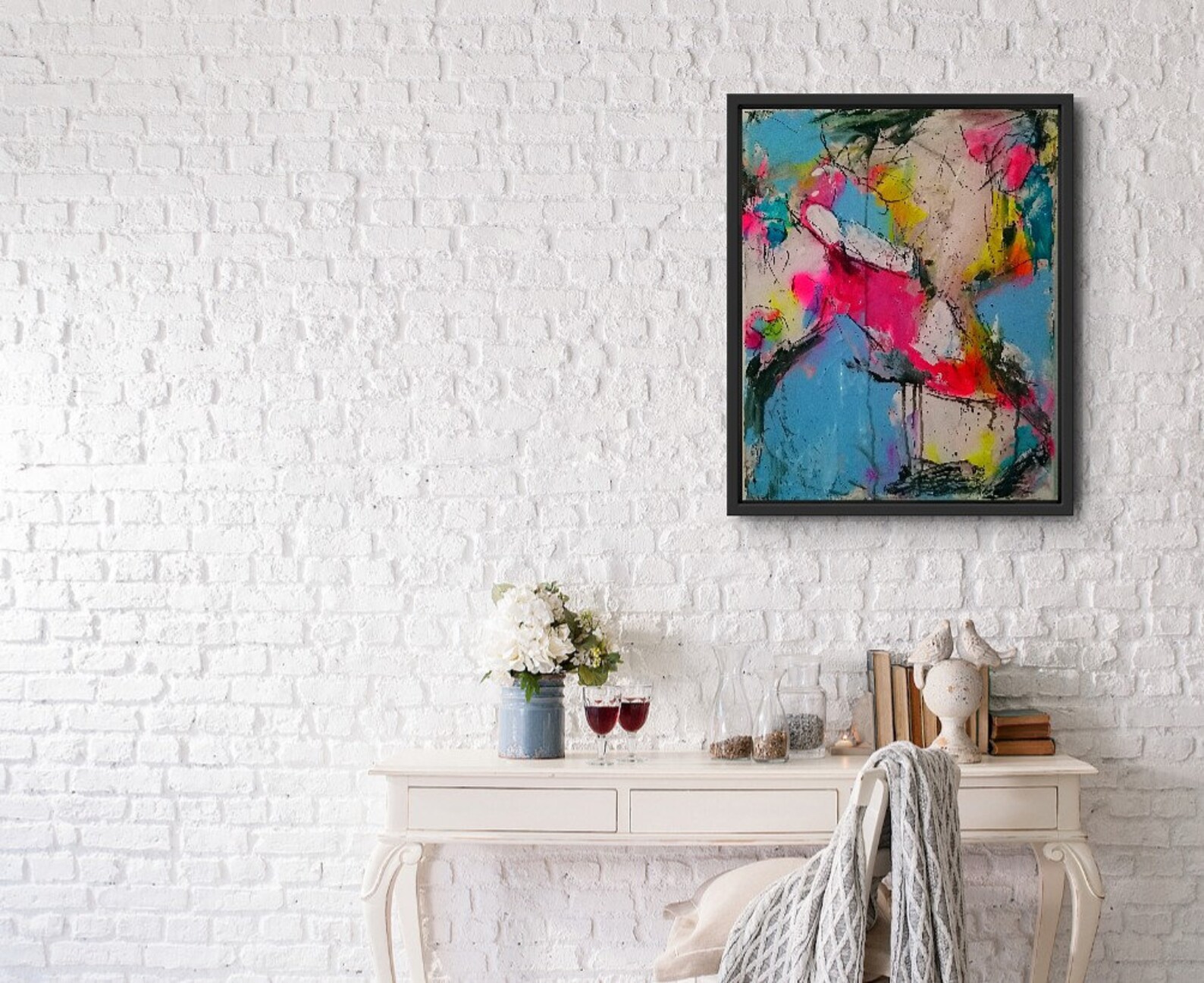 Abstract Art Acrylic Painting Blue Pink Yellow Modern Etsy