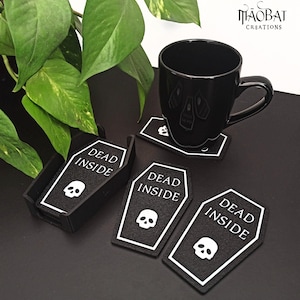 Coffin Coasters with Holder | Dead Inside Sign | Set of 6