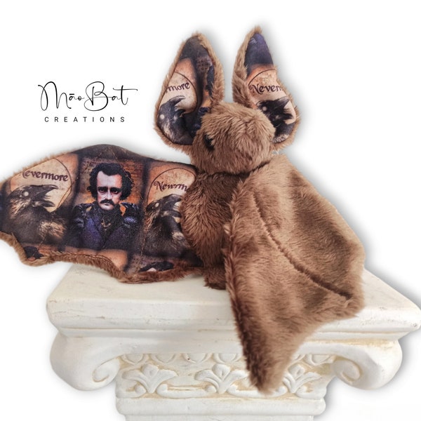 en peluche chauve-souris | Impression d'Edgar Allan Poe et le corbeau | Chauve-souris mignonne | Animal en peluche