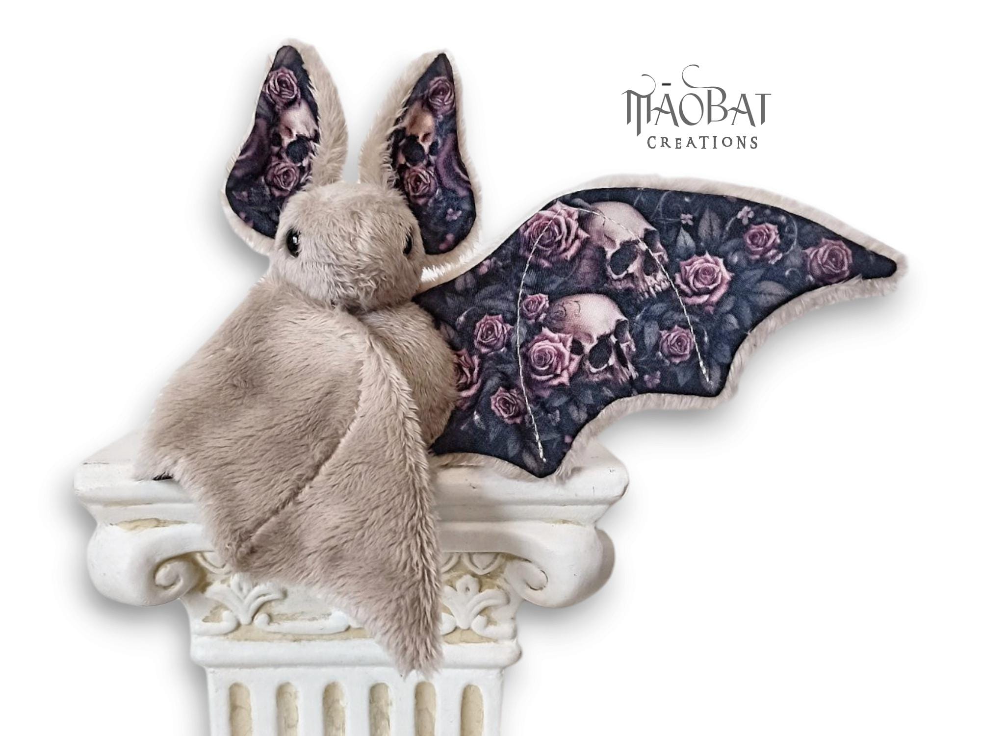 Bat Plush | Skulls & Roses Print | Cute Bat | Stuffed Animal