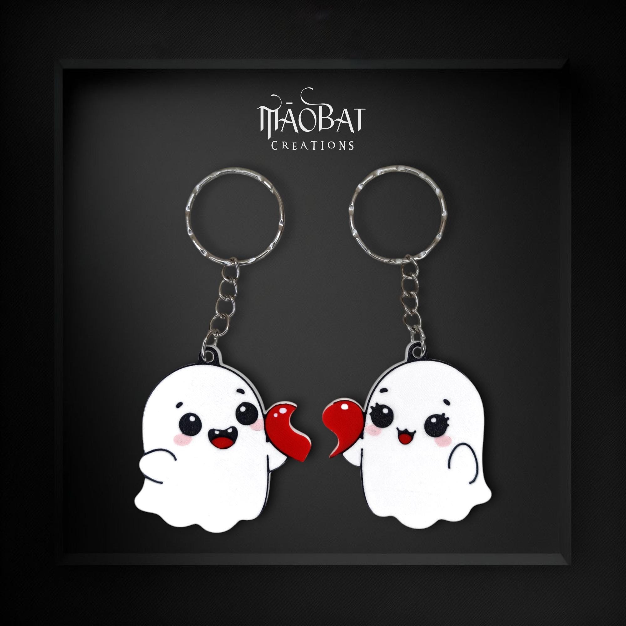 Two Ghosts Holding Half of a Split Heart | Sharing Keychain Set
