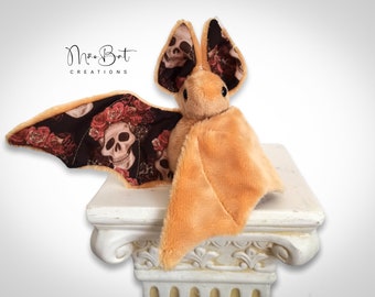 Bat Plush | Skulls & Roses Print | Cute Bat | Stuffed Animal