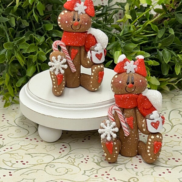 Clay figures, Gingerbread decor, clay gingerbread, Rae Dunn displays, Christmas decor, Christmas cocoa decor, cocoa bar decor, cocoa decor.