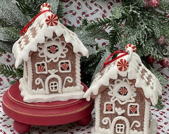 Gingerbread house ornament, gingerbread ornament, gingerbread decor, clay ornaments, tree ornament, Rae Dunn displays, house ornament.