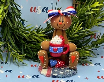 Patriotic clay figure, gingerbread patriotic, gingerbread decor, cookie decor,  tiered tray decor, clay figures, Rae Dunn displays.