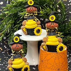 Gingerbread Witch, clay witch, Halloween decor, witch centerpiece, Rae Dunn displays, tiered tray decor, witch decor, cupcake decor.