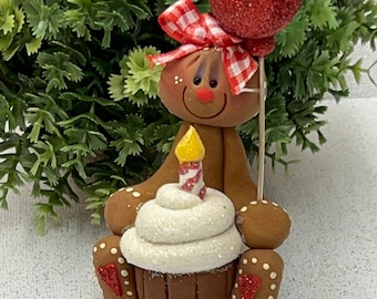 Birthday Clay Figure, clay figures, tiered tray decor, birthday decor, gingerbread clay figure, gingerbread decor, Rae Dunn displays.