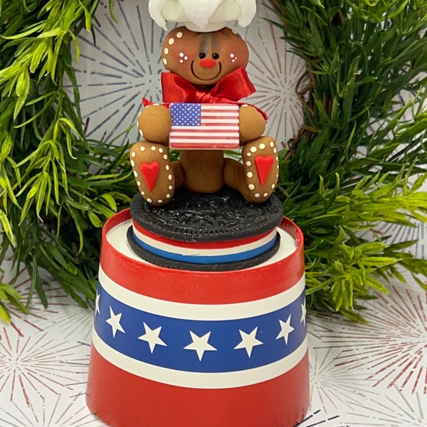 Patriotic clay figure, gingerbread patriotic, gingerbread decor, cookie decor,  tiered tray decor, clay figures, Rae Dunn displays.