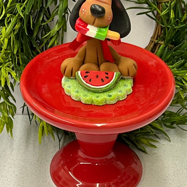 Clay beach dog, Popsicle decor, clay dog, clay watermelon dog, fake bake, tiered tray decor, photo props, popsicle dog.