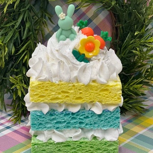 Easter cake, Easter decor, faux Easter cake, fake cake, faux sweets, tiered tray decor, fake Easter centerpiece, cake centerpiece.