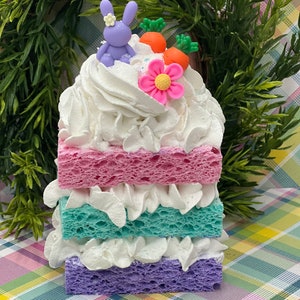 Easter cake, Easter decor, faux Easter cake, fake cake, faux sweets, tiered tray decor, fake Easter centerpiece, cake centerpiece.