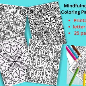 Mindfulness printable coloring book, intricate adult and teenage coloring pages, self care coloring pages digital, motivational printable