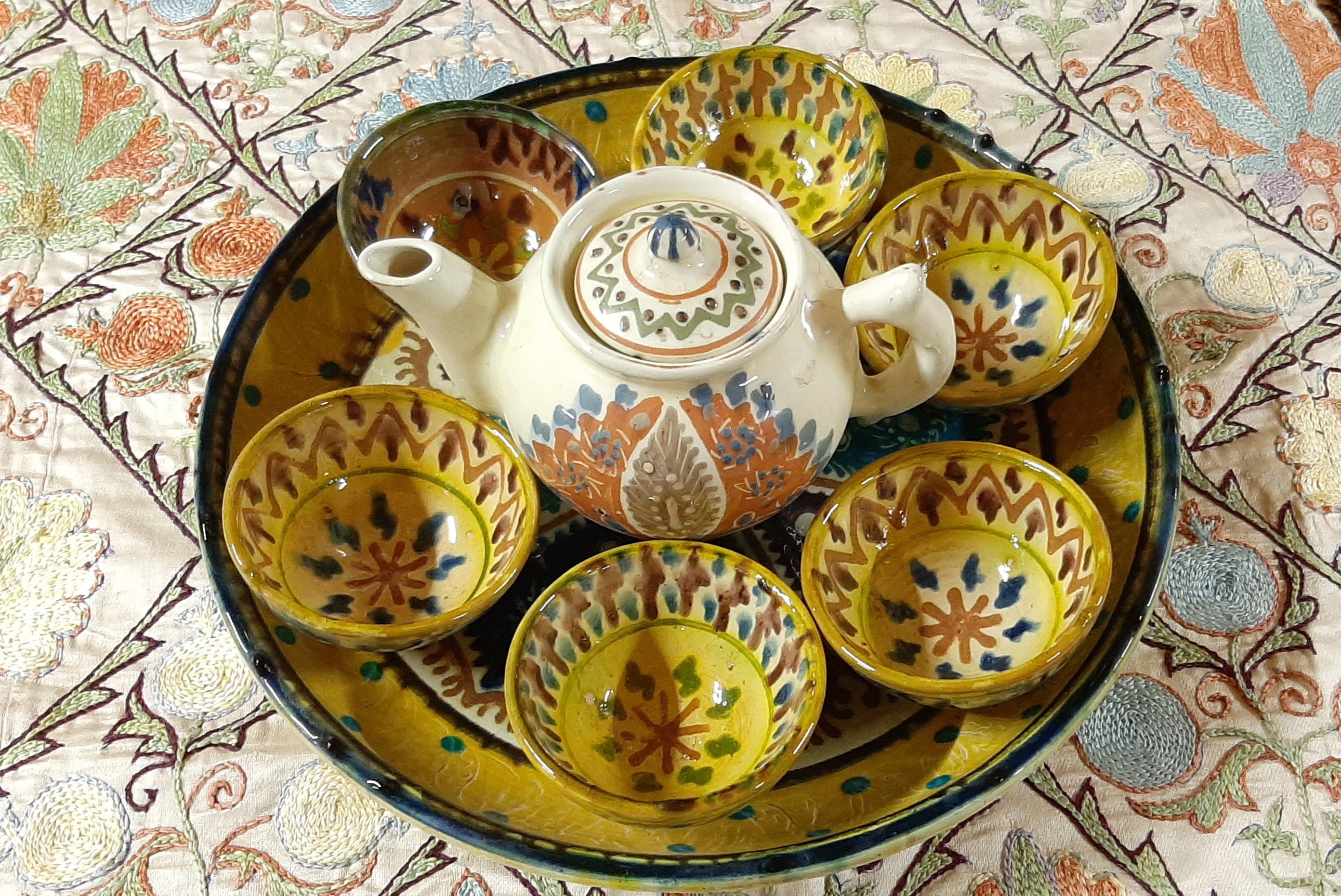 Tea set. Traditional uzbek ceramics. Gijduvan pottery. Etsy