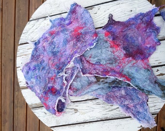 Nuno felted blue scarf, blue pink wool scarf, summer scarves for women