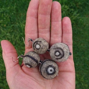 Gray Merino Wool Felted Earrings: Handmade Ball Drop Earrings