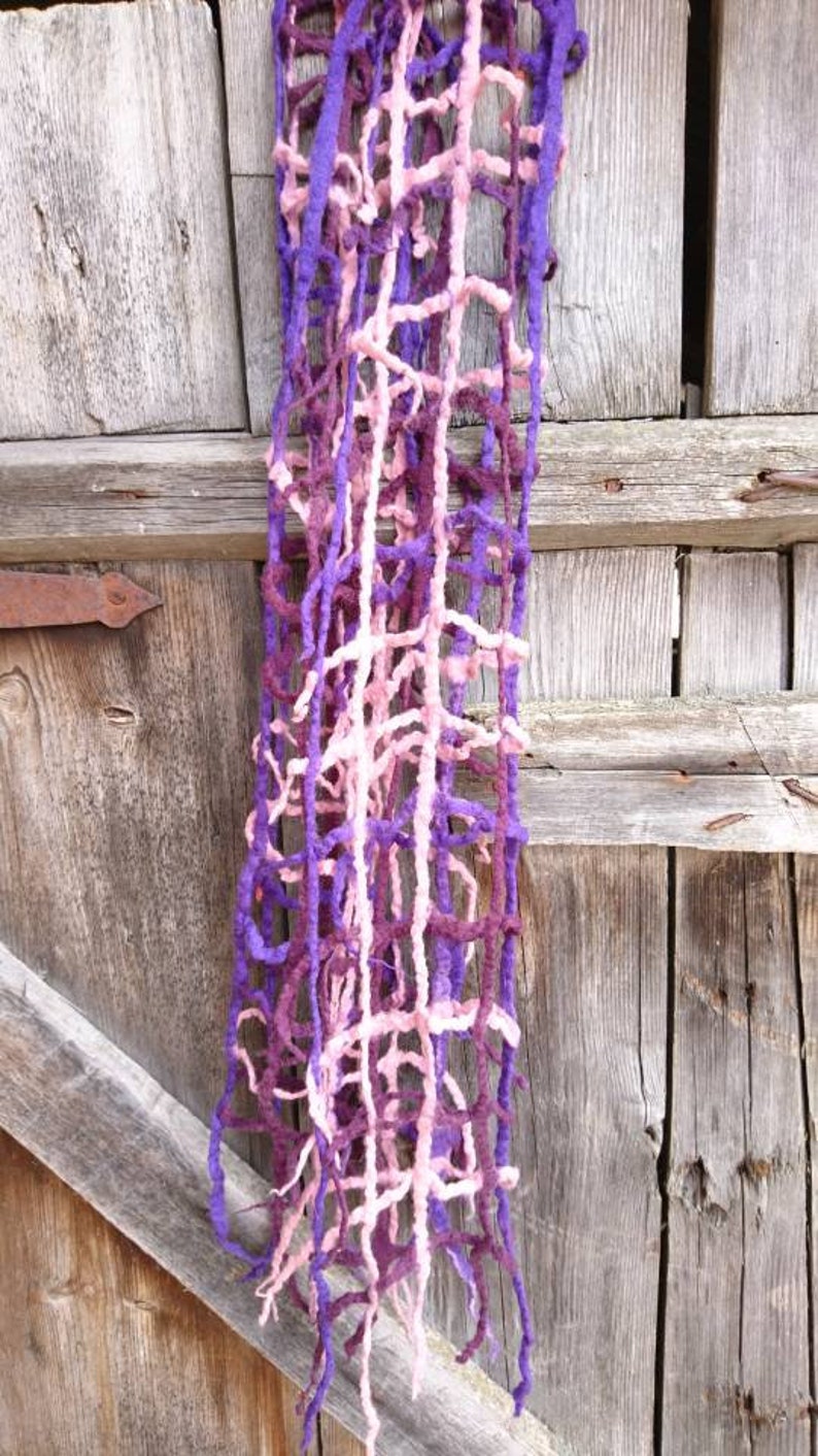Felt woman scarf Lacy wool scarves Violet purple scarf image 7