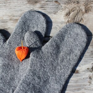 Felted grey mittens, winter fall accessories, merino wool arm warmers, wool gift for sister